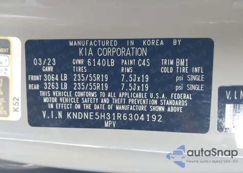 2024 Kia Carnival Mpv Sx из США, поврежденный, VIN KNDNE5H31R6304192